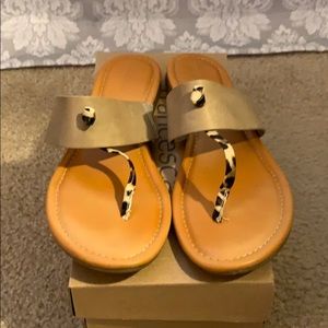 Leopard strap tan sandals